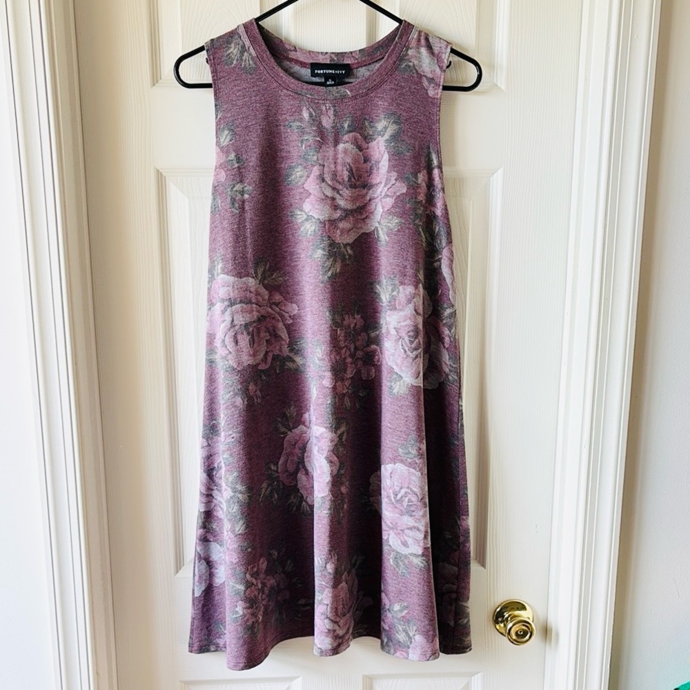 Charming Rose Print Sleeveless Mini Dress